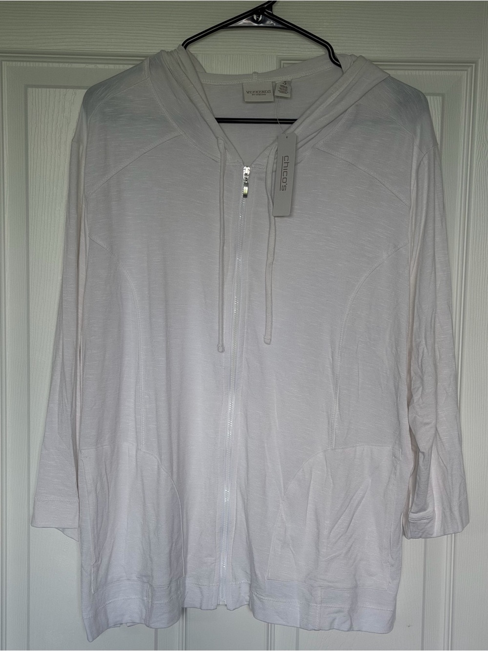 CHICO’S Weekends Slub Zip Hoodie Jacket Optic White Size 3 Women’s XL NWT - Picture 6 of 15